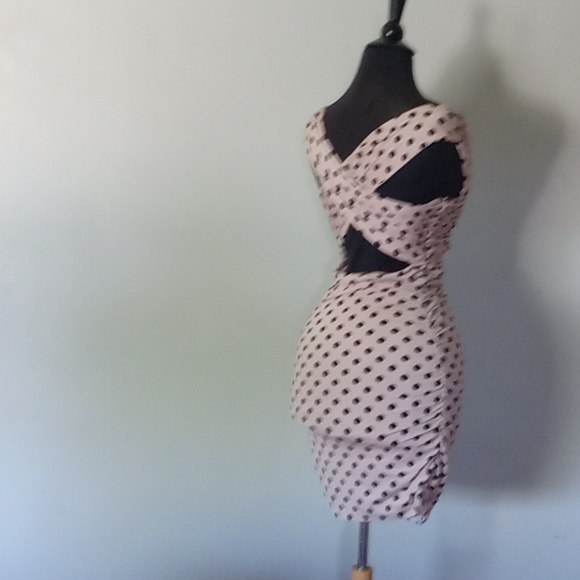 Oo lala! Guess short bodycon draped polka dot nude pink and black mini dress S - Picture 5 of 7